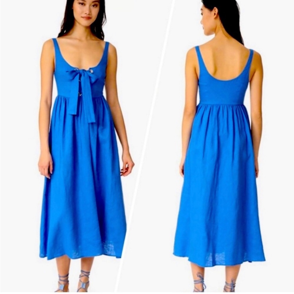 Mara Hoffman tie front blue linen midi dress